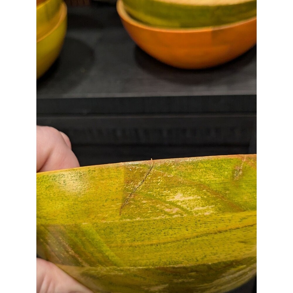 Tuttocasa Colorful Hand-Painted Wooden Vintage Salad Bowls Set Made In Taiwan - Picture 9 of 9